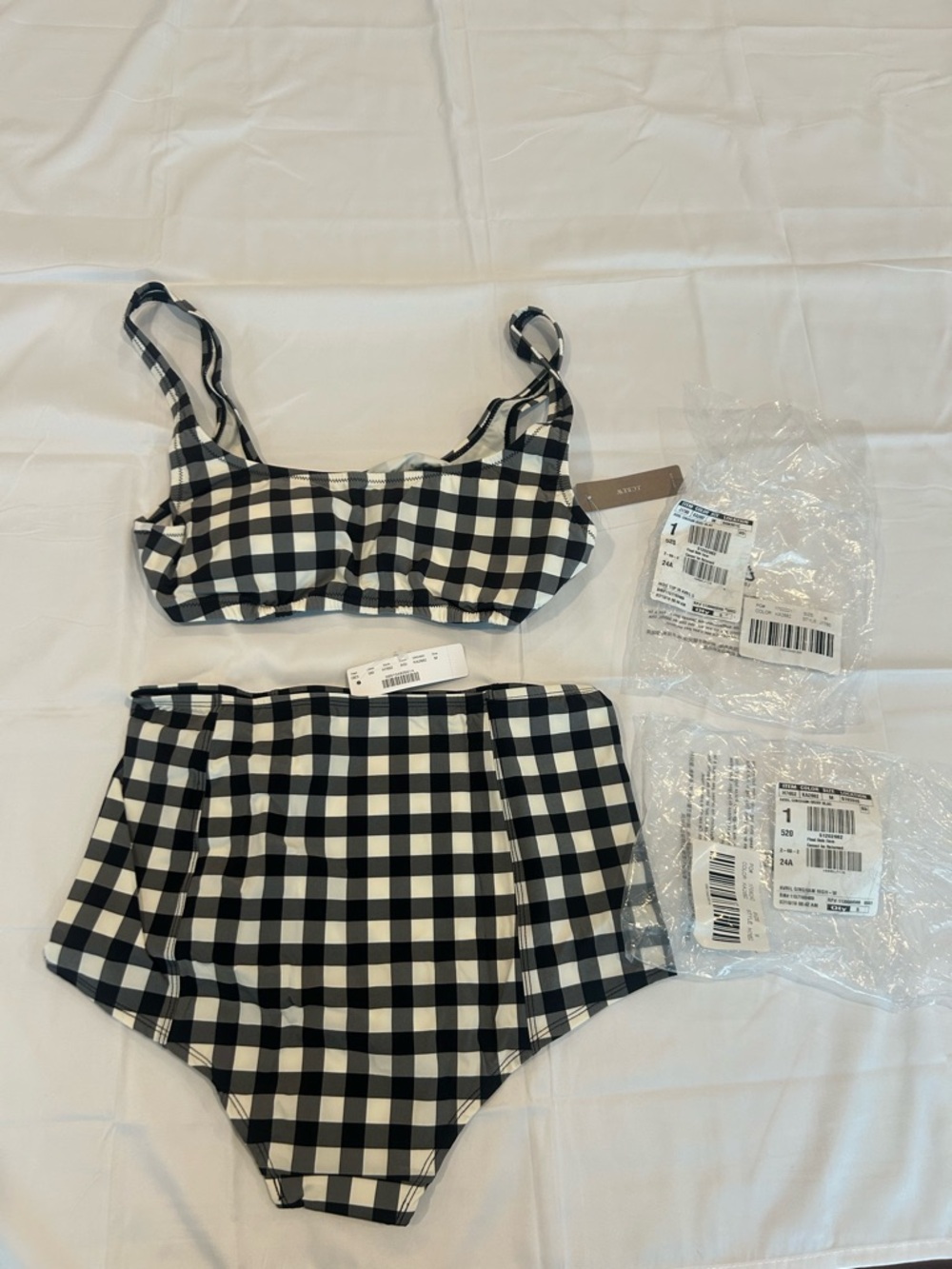 J. Crew Black and White Gingham High-Rise Bikini Set